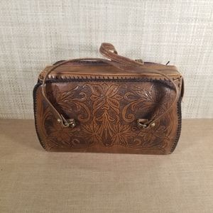 Vintage Handmade Tooled Leather Handbag